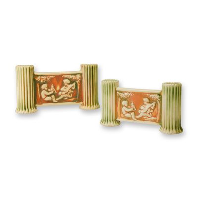 Pair of Roseville Double Bud Gate Vases, Donatello