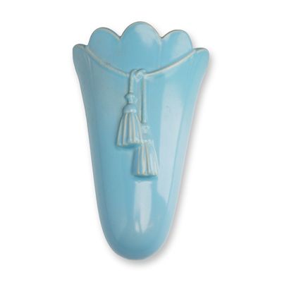 Weller Pottery Darcie Blue Tassel Wall Pocket