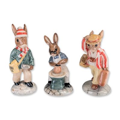 3pc Royal Doulton Bunnykins Ceramic Figurines, Father, Master Potter and Paperboy