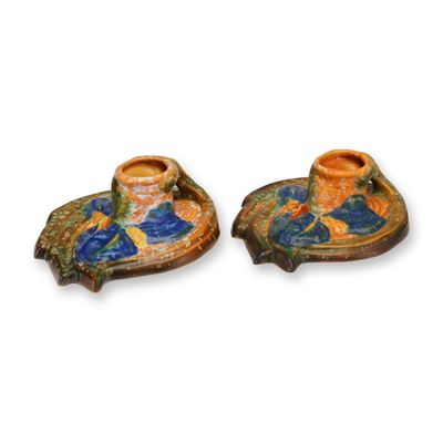 Pair of Weller Malvern Pottery Candleholders