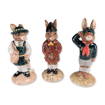 3pc Royal Doulton Bunnykins Figurines, Schooldays Be Prepared & Brownie