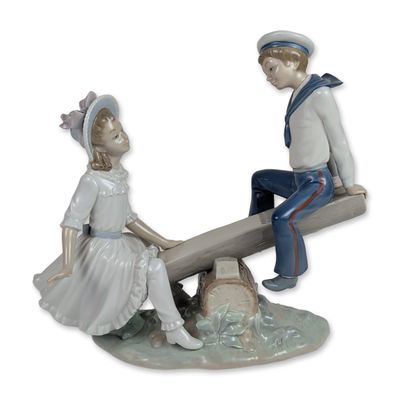 Lladro Spanish Glazed Porcelain Seesaw Figurine 1255