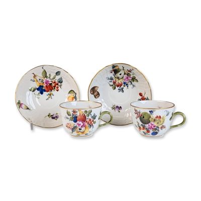 4pc Herend Hungary Porcelain Fruits and Flowers Cup and Saucer Sets