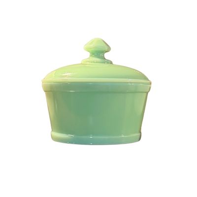 Jadeite glass butter tub with a matching lid