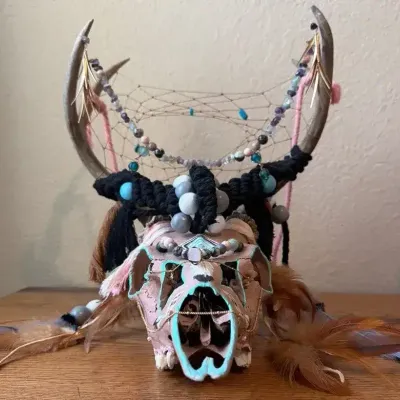 Deer Skull and Antlers with Macrame/Dreamcatcher 
