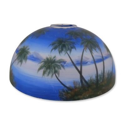 Large Tropical Reverse Painted Glass Lampshade