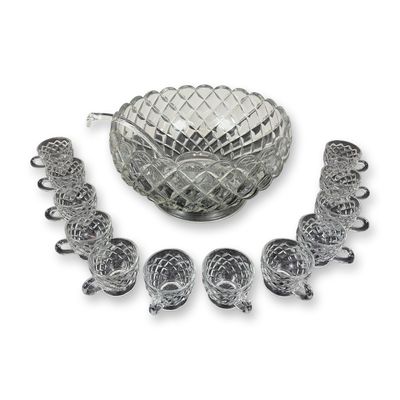Fourteen Piece Pressed Glass Williamsburg Style Punch Bowl Set