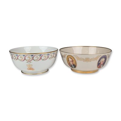 2pc Lenox Porcelain Patriots and Washington Monogram Commemorative Bowls