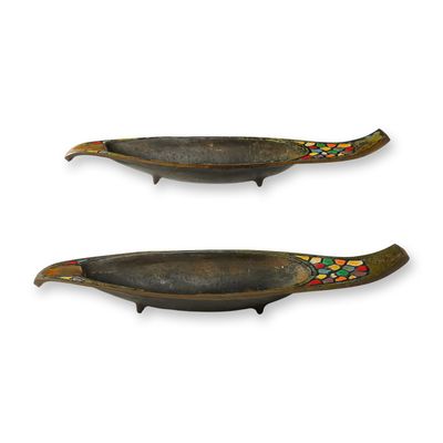 Sale Photo Thumbnail #355: Pair of Dayagi Israelie Enameled Bronze Boat-Shaped Ashtrays