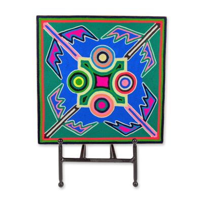 Sale Photo Thumbnail #231: Huichol Mexican Folk Art Geometric Peyote Wheel Nierika Yarn Painting
