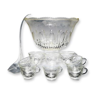 Sale Photo Thumbnail #345: 10-Piece Anchor Hocking Harvest Grape Glass Punch Bowl Set