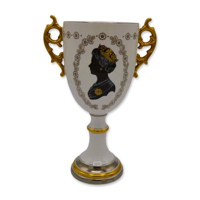 Sale Photo Thumbnail #14: Coalport Two Handled Loving Cup Goblet, Queen Elizabeth II, Silver Jubilee, 1977