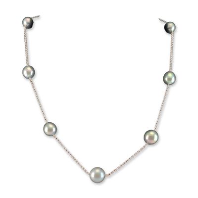 Sale Photo Thumbnail #393: Nova Italian 18kt White Gold Tahitian Pearl Station Necklace