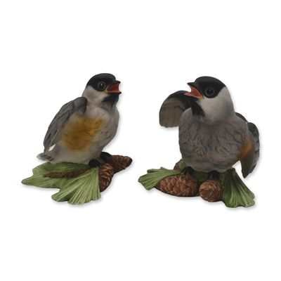 Sale Photo Thumbnail #447: Boehm Porcelain Baby Black Capped Chickadees, Pair, 1962