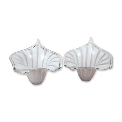 Sale Photo Thumbnail #351: Pair of Opaline Ribbon Glass Lily Lamp Shades