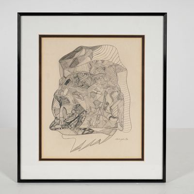 Sale Photo Thumbnail #380: Rafael Aleph Abstract Cubist Style Graphite Drawing on Paper