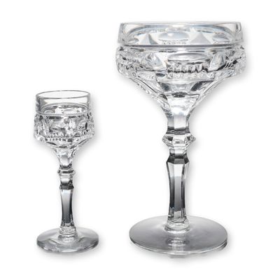 Sale Photo Thumbnail #58: 2pc Clear Cut Crystal Champagne and Cordial Glasses