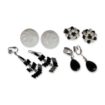 Sale Photo Thumbnail #260: 4 pair Collection of Vintage Black and White Earrings