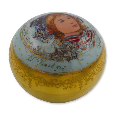 Sale Photo Thumbnail #179: Edna Hibel LE Porcelain Paperweight, Signed, Young Girl Portrait, Vintage