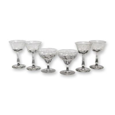 Sale Photo Thumbnail #339: Set of Six Libbey Rock Sharpe Etched and Cut Crystal Stemware Glasses