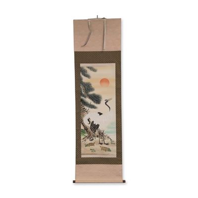 Sale Photo Thumbnail #361: Japanese Hanging Scroll, Ink & Pigments on Rice Paper, Autumn Moon, Signed w/ Seal