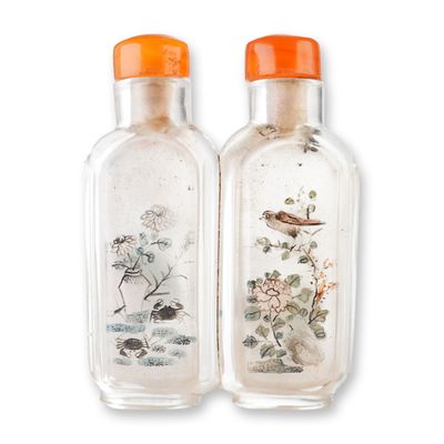 Sale Photo Thumbnail #368: Inside Painted Glass Double Snuff Bottle, Bird and Flowers