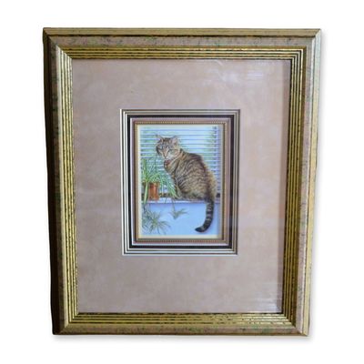 Sale Photo Thumbnail #234: Melanie Glans Original Painting, Cat Seated, Custom Frame, 1991