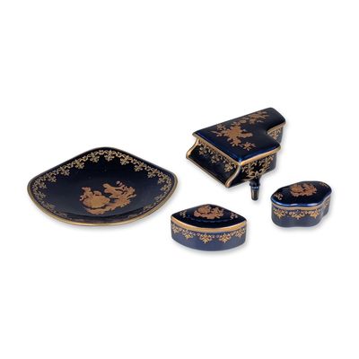 Sale Photo Thumbnail #334: 4pc Limoges France Cobalt Blue Gilt Dish and Trinket Boxes