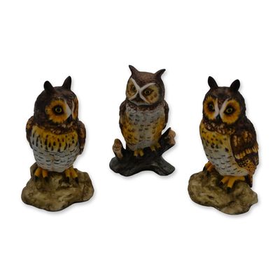 Sale Photo Thumbnail #35: 3Pc Stefani Porcelain Great Horned Owl And Long Eared Owl Collection Sculptures, 1980