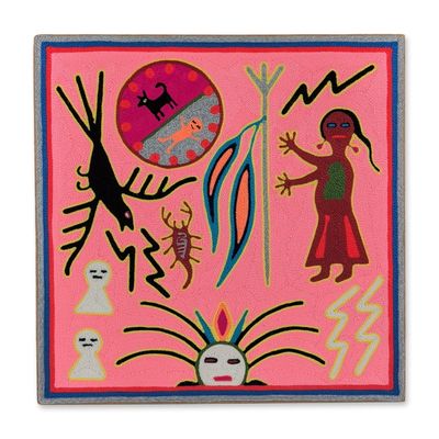 Sale Photo Thumbnail #228: Antonio Lopez Pinedo Huichol Mexican Yarn Painting