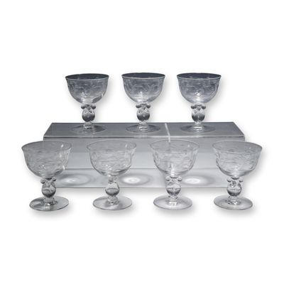 Sale Photo Thumbnail #53: Set of Seven Heisey Southwind Pattern Crystal Sherbet Glasses