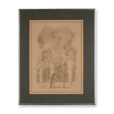 Sale Photo Thumbnail #387: Eduardo Vicente, Color Lithograph on Paper, Couple Near Fence