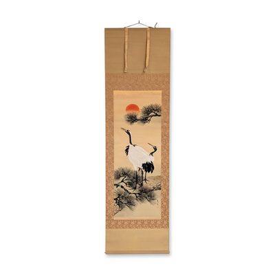 Sale Photo Thumbnail #74: Japanese Ink & Pigments on Rice Paper Hanging Scroll, Signed w/ Seal