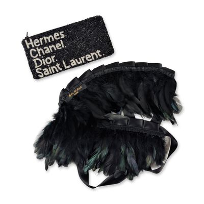Sale Photo Thumbnail #111: 2pc Tiana Beaded Novelty Clutch and Lulu O'Neill Feather Accessory
