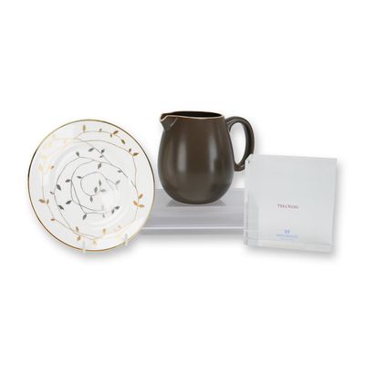 Sale Photo Thumbnail #43: Lot of 3 Vera Wang for Wedgwood Items Including Gilded Leaf Dish and Naturals Pitcher