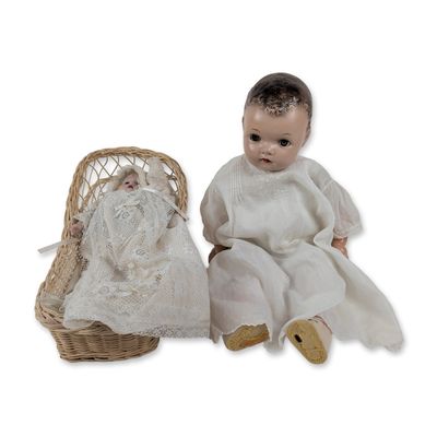 Sale Photo Thumbnail #138: 2pc Ideal Doll Co. Composition Baby Doll and Musical Doll