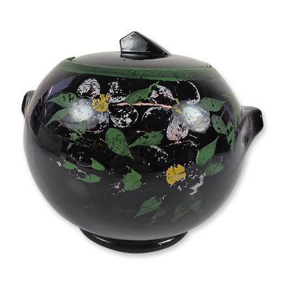 Sale Photo Thumbnail #42: Vintage Hand-Painted Black Floral Pottery Cookie Jar