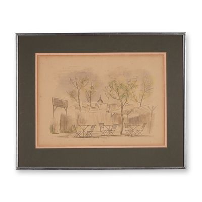 Sale Photo Thumbnail #246: Eduardo Vicente, Color Lithograph on Paper, Outdoor Cafe Scene