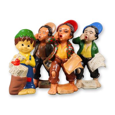Sale Photo Thumbnail #44: A Group of Four Ceramic Newspaper Boy Figurines, N. Cox, Dated 1970
