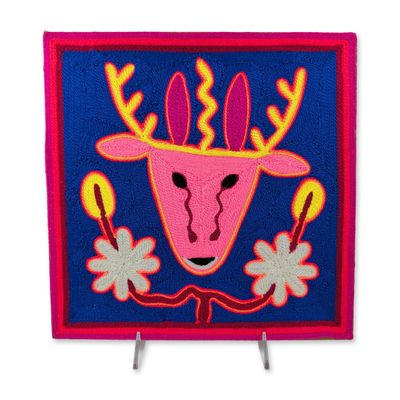 Sale Photo Thumbnail #160: Huichol Mexican Folk Art Sacred Deer Tamatzi Nierika Yarn Painting