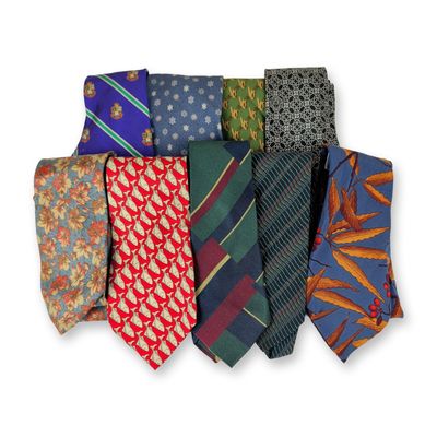 Sale Photo Thumbnail #113: 9pc Designer and Luxury Silk Neckties, Versace, Coach, Fendi, and More