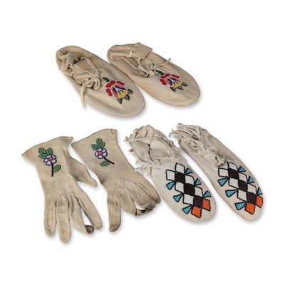 Sale Photo Thumbnail #373: Trio of Indigenous Beaded Hide Items