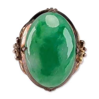Sale Photo Thumbnail #6: 14K Yellow Gold Green Jade Cabochon Ring