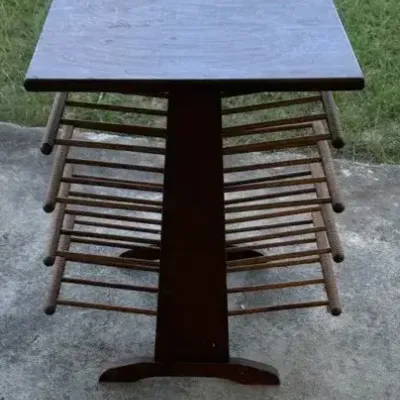 Vintage MCM Wood End Table & Tiered Magazine Rack In The Style Of Bucciarelli