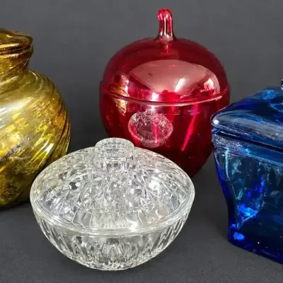 Rainbow Of Color With Vintage Lidded Jars And Dishes