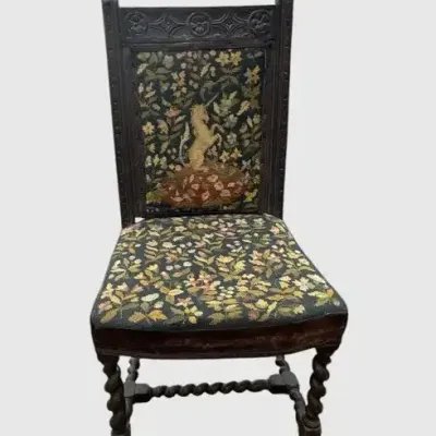 Antique Jacobean Revival Tapestry Chair