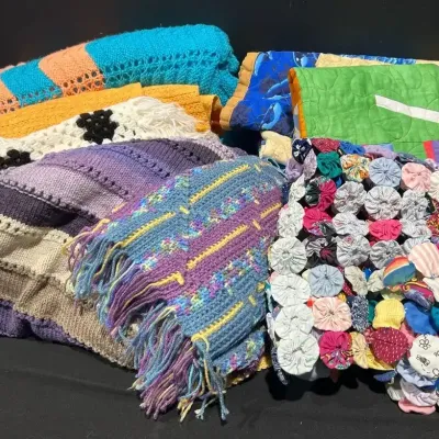 Colorful Afghans Throws Wraps Blankets Textile Craft Mystery Lot