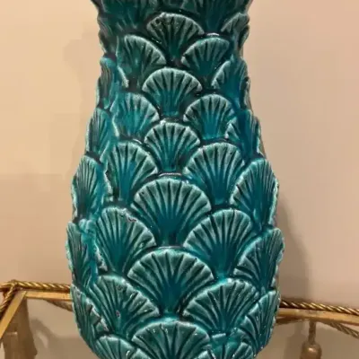 Mid Century Cali Coastal Boho Chic Hollywood Regency Shell Floor Console Vase