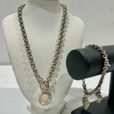 Sterling Silver Chunky Chain Necklace & Bracelet Set