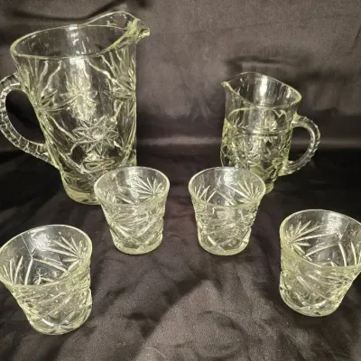 Vintage Anchor Hocking Star of David 6-Piece Pitcher & Tumbler Set